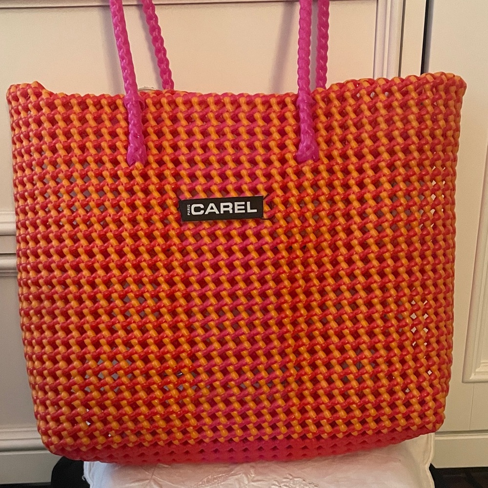 Carel Paris Orange and Pink Woven Tote Bag - Picture 5 of 15